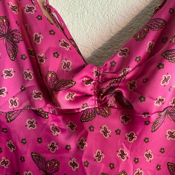 Urban Outfitters Samira Fuchsia Butterfly Midi Satin Slip Coquette Fairy Dress M - Picture 10 of 15